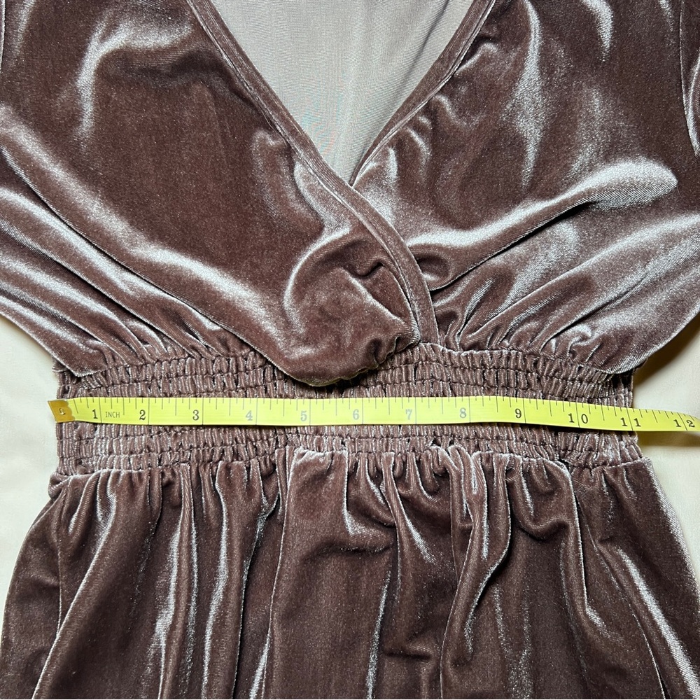 SHEIN Deep Brown Velvet Long Sleeve Women’s XS Dress Empire Waist V Neck - Picture 10 of 16